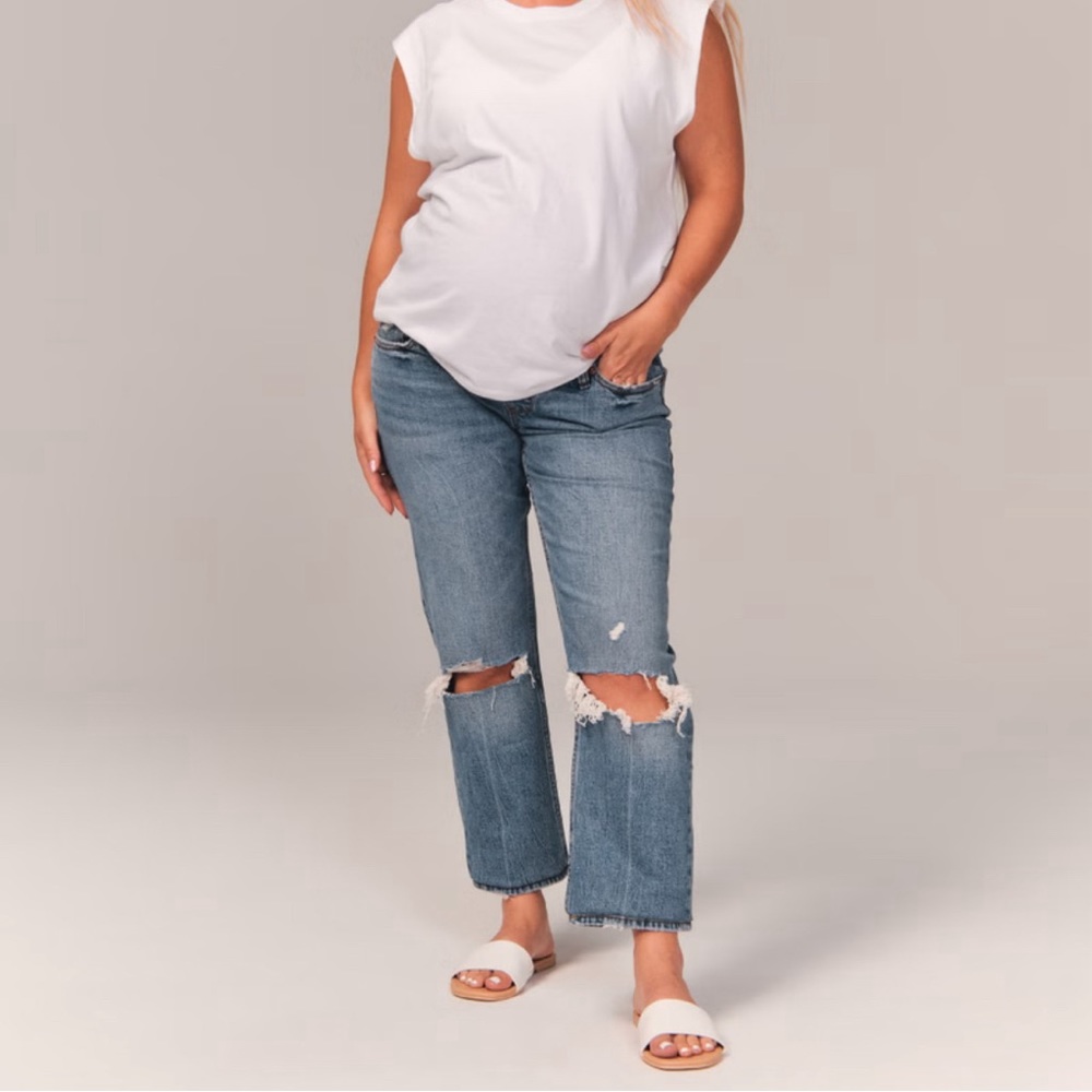 Abercrombie & Fitch Light Blue Straight Leg Ripped Jeans